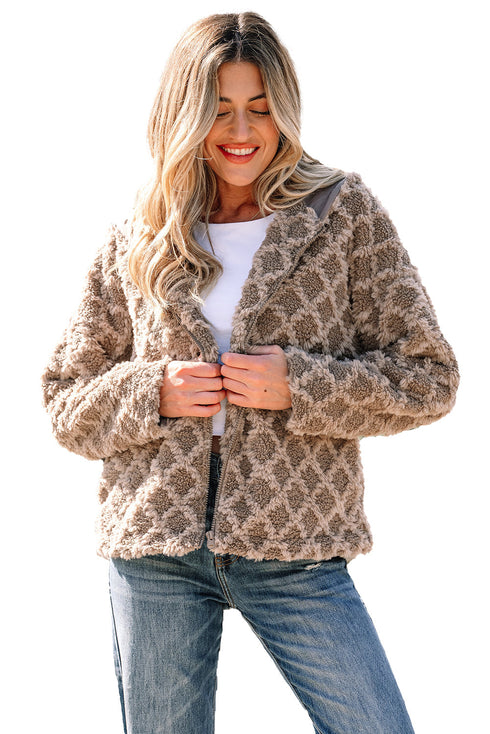 Western Rhombus Sherpa Fleece Zip Up Hooded Jacket