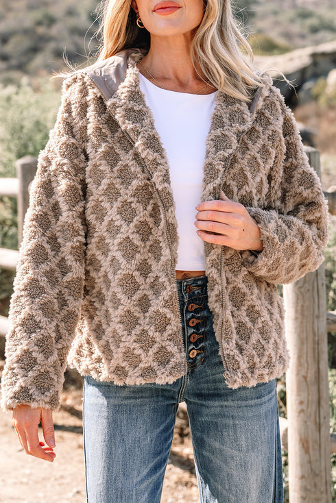 Western Rhombus Sherpa Fleece Zip Up Hooded Jacket