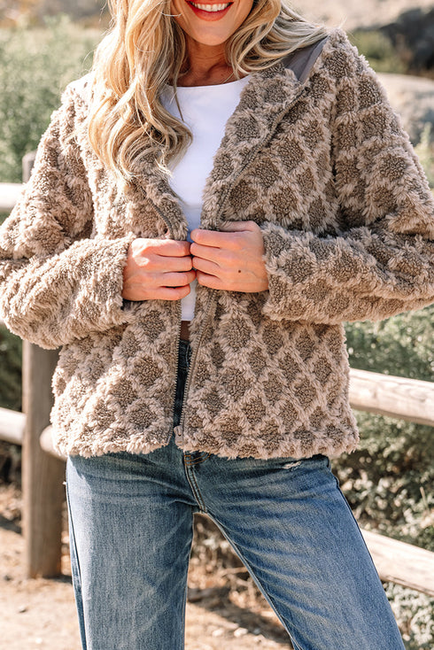 Western Rhombus Sherpa Fleece Zip Up Hooded Jacket