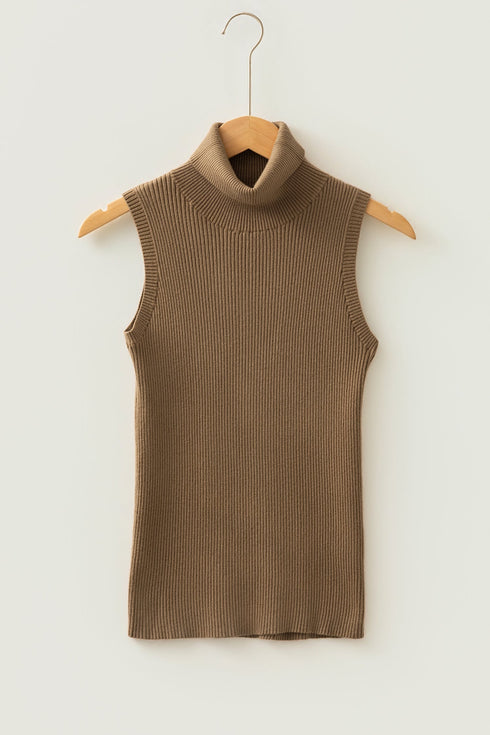 Western Ribbed High Neck Sleeveless Slim Fit Sweater Vest