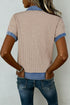 Western Ribbed Knit Denim Patchwork Collared Blouse