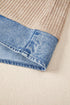Western Ribbed Knit Denim Patchwork Collared Blouse