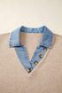 Western Ribbed Knit Denim Patchwork Collared Blouse
