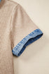 Western Ribbed Knit Denim Patchwork Collared Blouse