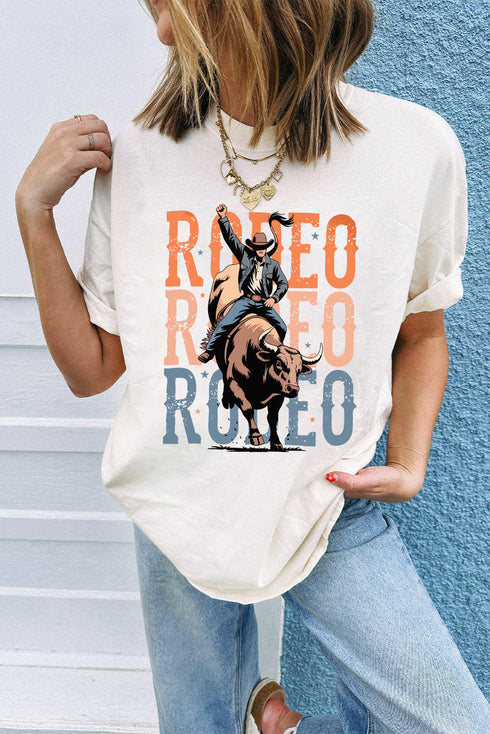 Western Rodeo Graphic Print Short Sleeve Casual Tee
