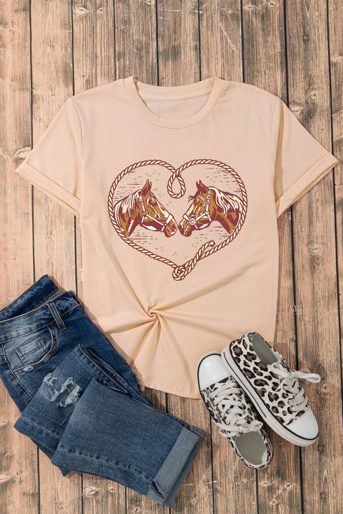 Western Rodeo Horse Graphic Print Short Sleeve Tee