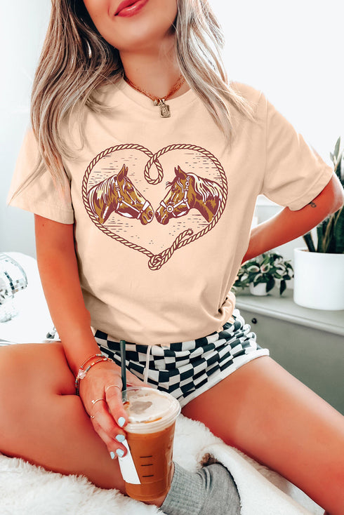 Western Rodeo Horse Graphic Print Short Sleeve Tee