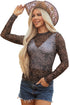 Western Rodeo Print Mesh Mock Neck Long Sleeve Top