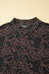 Western Rodeo Print Mesh Mock Neck Long Sleeve Top