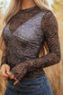 Western Rodeo Print Mesh Mock Neck Long Sleeve Top