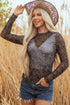 Western Rodeo Print Mesh Mock Neck Long Sleeve Top