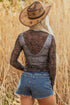 Western Rodeo Print Mesh Mock Neck Long Sleeve Top