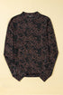 Western Rodeo Print Mesh Mock Neck Long Sleeve Top