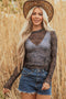 Western Rodeo Print Mesh Mock Neck Long Sleeve Top