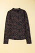 Western Rodeo Print Mesh Mock Neck Long Sleeve Top