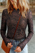 Western Rodeo Print Mesh Mock Neck Long Sleeve Top