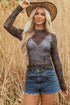 Western Rodeo Print Mesh Mock Neck Long Sleeve Top