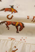 Western Rodeo Print Tie Front Puff Sleeve Cotton Blouse