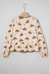 Western Rodeo Print Tie Front Puff Sleeve Cotton Blouse