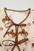 Western Rodeo Print Tie Front Puff Sleeve Cotton Blouse