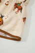 Western Rodeo Print Tie Front Puff Sleeve Cotton Blouse