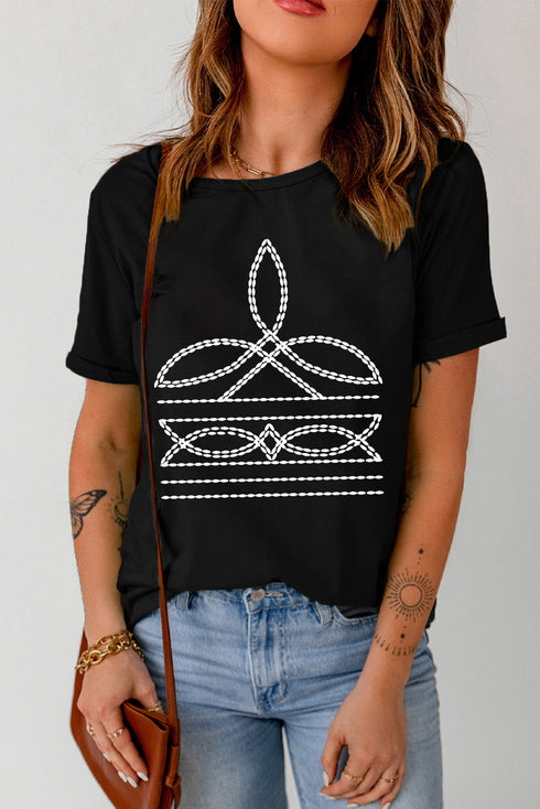 Western Rope Graphic Print Crew Neck T-Shirt