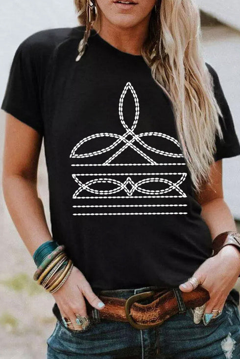 Western Rope Graphic Print Crew Neck T-Shirt