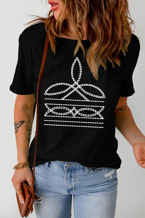 Western Rope Graphic Print Crew Neck T-Shirt