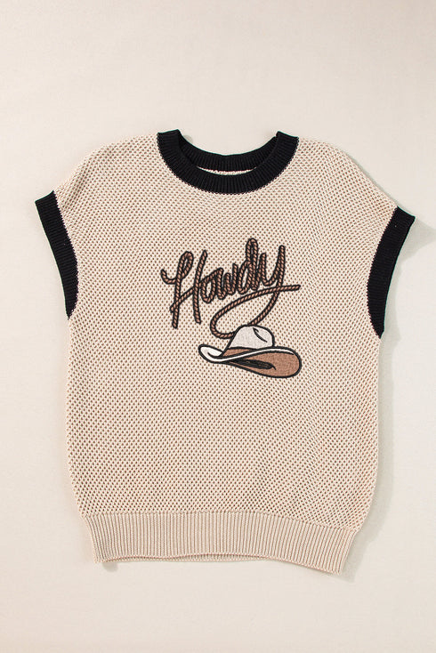 Western Rope Script Graphic Textured Knit Sweater Top