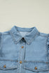 Western Ruffle Short Puff Sleeve Flap Pocket Denim Shirt