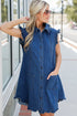 Western Ruffled Edge Collared Denim Shift Mini Dress