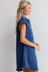 Western Ruffled Edge Collared Denim Shift Mini Dress