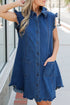 Western Ruffled Edge Collared Denim Shift Mini Dress