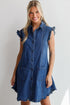 Western Ruffled Edge Collared Denim Shift Mini Dress