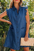 Western Ruffled Edge Collared Denim Shift Mini Dress