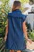 Western Ruffled Edge Collared Denim Shift Mini Dress