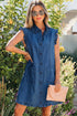 Western Ruffled Edge Collared Denim Shift Mini Dress