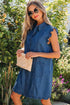 Western Ruffled Edge Collared Denim Shift Mini Dress