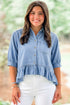 Western Ruffled High Low Lyocell Button Down Shirt