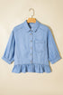 Western Ruffled High Low Lyocell Button Down Shirt