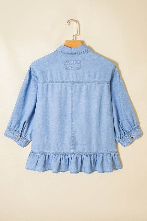 Western Ruffled High Low Lyocell Button Down Shirt