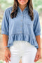 Western Ruffled High Low Lyocell Button Down Shirt