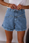 Western Seam Detail Pocketed Cuffed Hem Denim Shorts