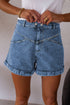Western Seam Detail Pocketed Cuffed Hem Denim Shorts