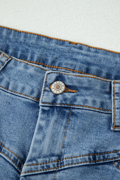 Western Seam Detail Pocketed Cuffed Hem Denim Shorts