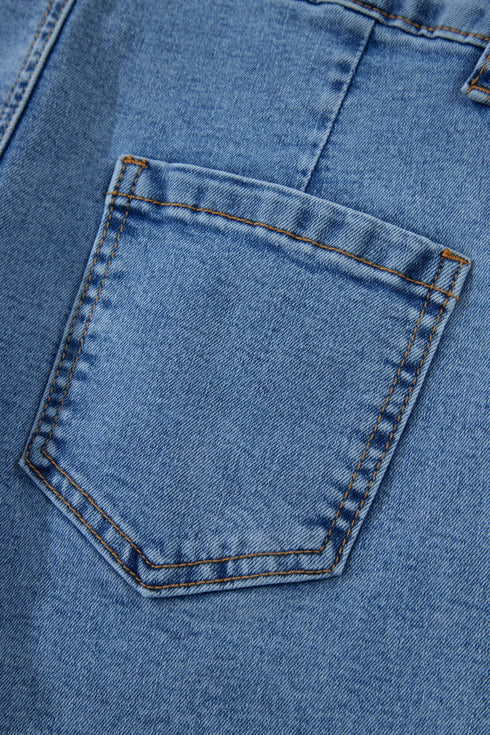 Western Seam Detail Pocketed Cuffed Hem Denim Shorts