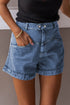 Western Seam Detail Pocketed Cuffed Hem Denim Shorts