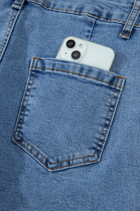 Western Seam Detail Pocketed Cuffed Hem Denim Shorts