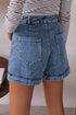 Western Seam Detail Pocketed Cuffed Hem Denim Shorts