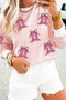 Western Sequin Boot Motif Striped Long Sleeve Graphic Tee